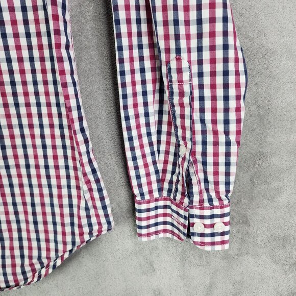 Men's Merona Classic Fit Shirt Long Sleeve Red & Blue Plaid Button Down Size S - Picture 3 of 10